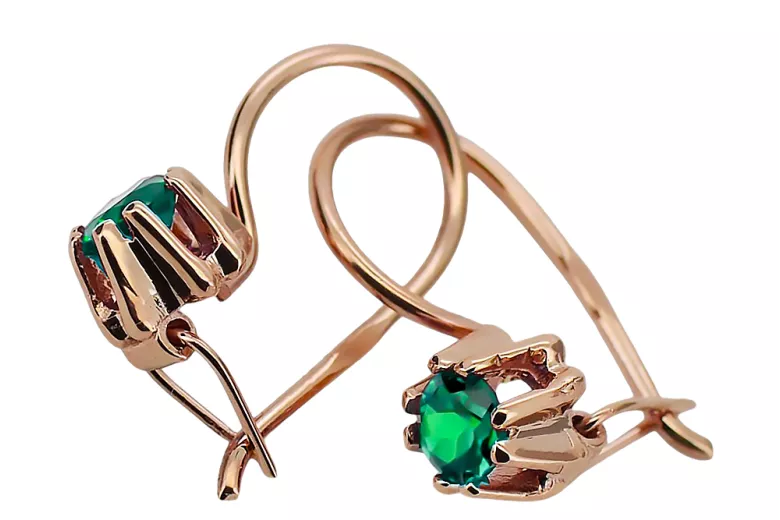Earrings Vintage craft Emerald Original Vintage 14K Rose Gold vec053r